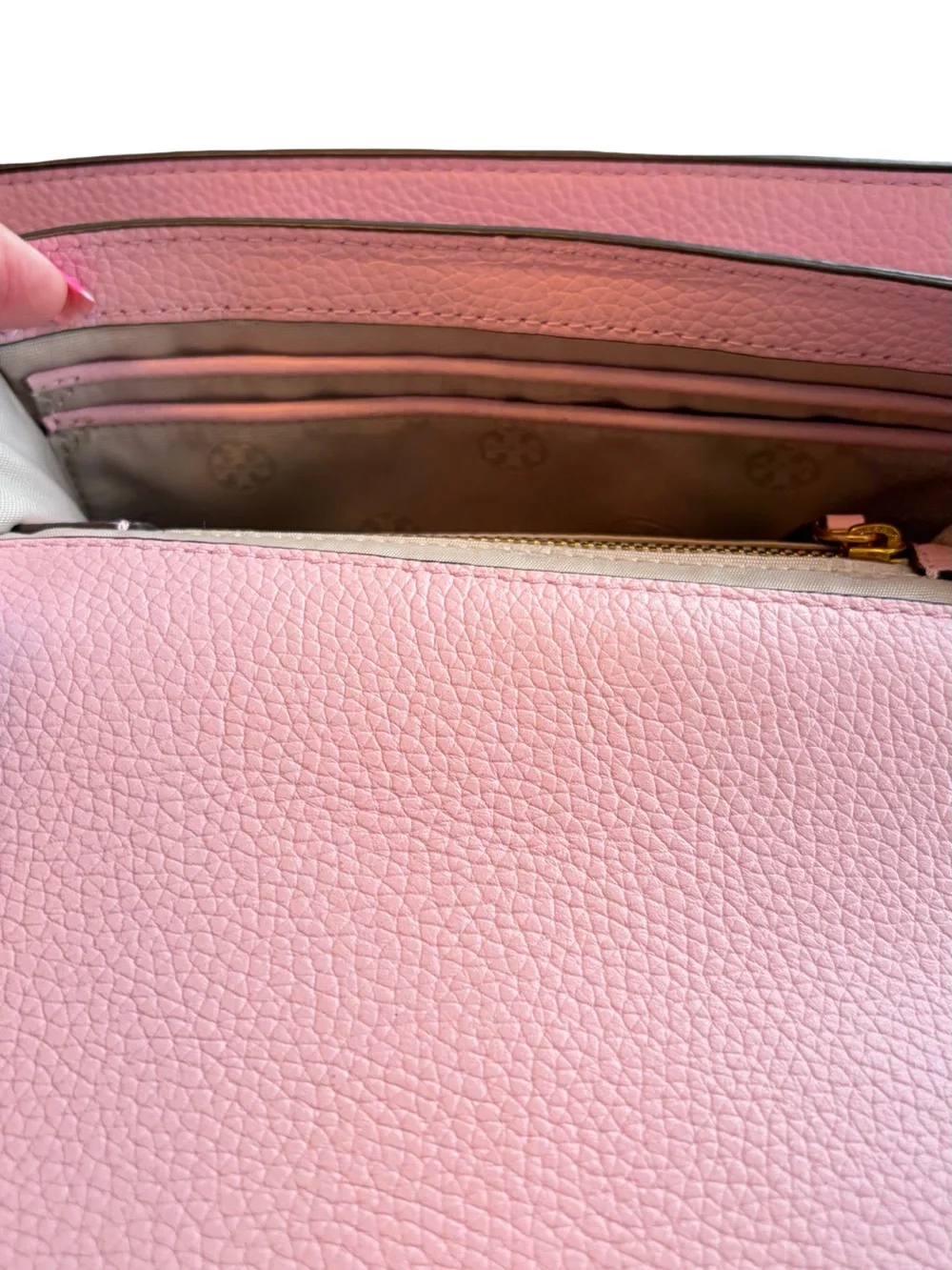 Tory Burch Britten Convertible Leather Shoulder Bag Crossbody Pink Big Gold Logo
